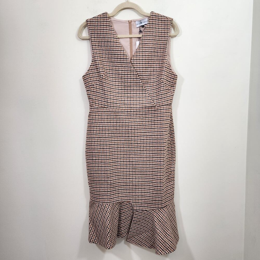 Carlie Carson NWT sleeveless wrap front‎ houndstooth peplum hem dress woman sz L
